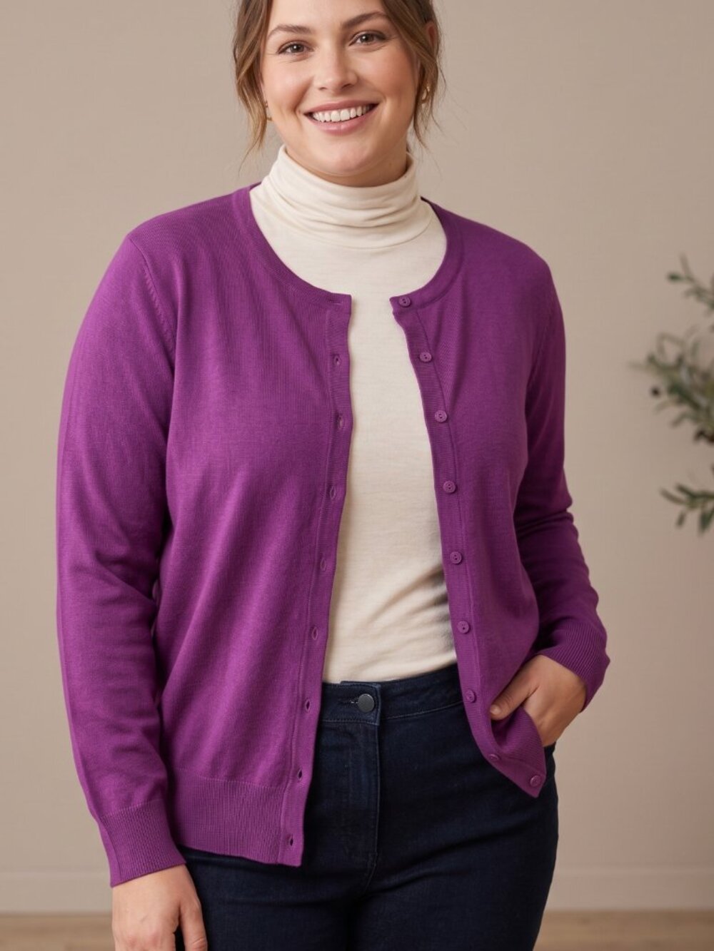 NWT Grace Karin Purple Crewneck Button Up Cardigan Sweater 2XL